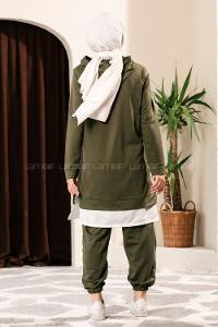 Modalamelif Önü Yazı Baskılı Kapüşonlu İkili Takım Haki