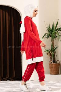Modalamelif Önü Yazı Baskılı Kapüşonlu İkili Takım Kırmızı