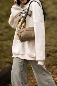 Lamelif Paraşüt Kumaş İki Fermuarlı Çapraz Çanta Haki