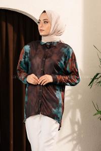 Modalamelif Püskürtme Boya Desen Tarz Gömlek Acı Kahve