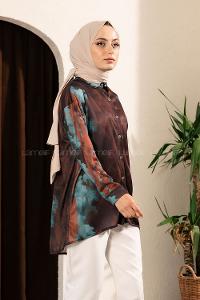 Modalamelif Püskürtme Boya Desen Tarz Gömlek Acı Kahve