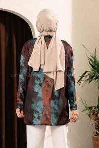 Modalamelif Püskürtme Boya Desen Tarz Gömlek Acı Kahve