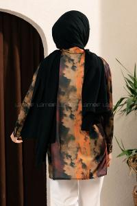 Modalamelif Püskürtme Boya Desen Tarz Gömlek Koyu Kahverengi