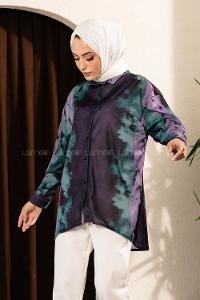 Modalamelif Püskürtme Boya Desen Tarz Gömlek Mor