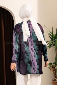 Modalamelif Püskürtme Boya Desen Tarz Gömlek Mor