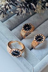 Modalamelif Saat Detaylı Siyah Yüzük