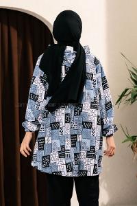 Modalamelif Soyut Desen Kapüşonlu Gizli Cepli Kap Açık Mavi