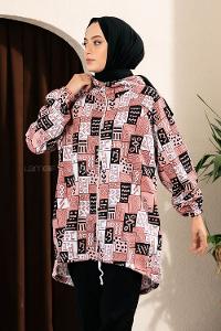 Modalamelif Soyut Desen Kapüşonlu Gizli Cepli Kap Pudra