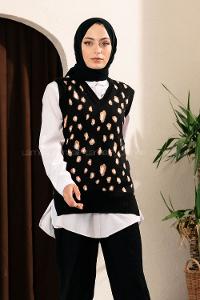 Modalamelif Soyut Desen V Yaka Süveter Siyah