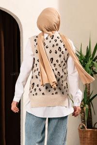 Modalamelif Soyut Desen V Yaka Süveter Taş Rengi