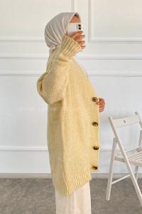 Modalamelif V Yaka Boydan Düğmeli Oversize Triko Hırka Krem