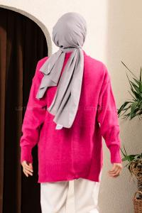 Modalamelif Yanı Yırtmaçlı Oversize Kazak Fuşya