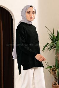 Modalamelif Yanı Yırtmaçlı Oversize Kazak Siyah