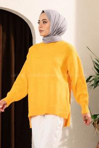 Modalamelif Yanı Yırtmaçlı Oversize Kazak Turuncu