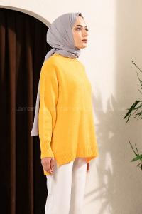 Modalamelif Yanı Yırtmaçlı Oversize Kazak Turuncu