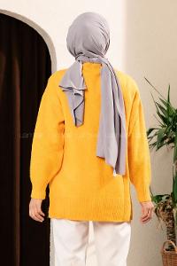 Modalamelif Yanı Yırtmaçlı Oversize Kazak Turuncu