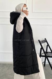 Modalamelif Çift Taraflı Gizli Fermuarlı Kapüşonlu Şişme Yelek Füme