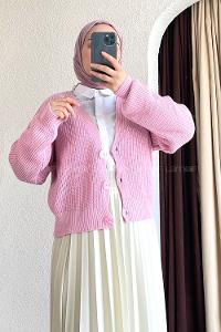 Modalamelif Düğmeli Selanik Hırka Pudra