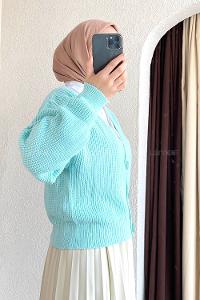 Modalamelif Düğmeli Selanik Hırka Su Yeşili