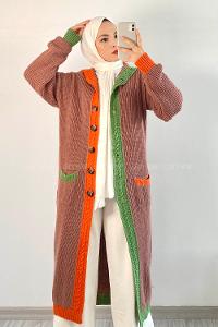 Modalamelif  Kapşonlu Garnili Salaş Hırka Gül