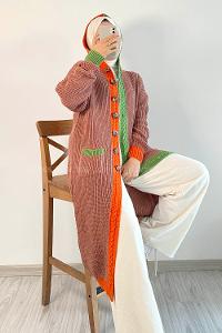 Modalamelif  Kapşonlu Garnili Salaş Hırka Gül