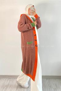 Modalamelif  Kapşonlu Garnili Salaş Hırka Gül