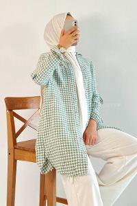 Modalamelif Kazayak Desenli Tek Cepli Uzun Püsküllü Gömlek Çağla Yeşili