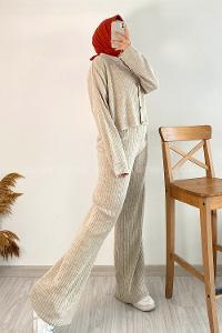 Modalamelif Önü Boydan Düğmeli Fitillli İkili Takım Taş