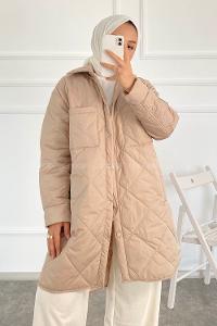 Modalamelif Önü Çıtçıt Düğmeli Çift Cepli Mont Bej