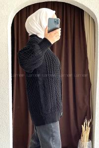 Modalamelif Örgü Desen Ön Düğmeli Hırka Siyah