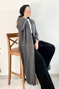 Modalamelif Şal Yaka Salaş Hırka Gri