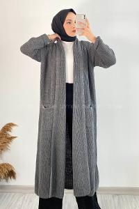 Modalamelif Şal Yaka Salaş Hırka Gri