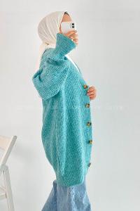 Modalamelif V Yaka Önü Boydan Düğmeli Triko Hırka Çağla Yeşili