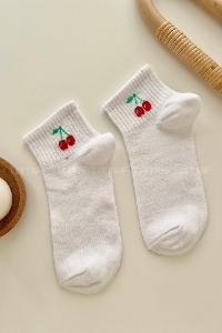 Lamelif Kiraz Desenli Beyaz Çorap