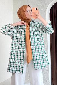 Düğmeli Kapak Cepli  Gömlek Haki