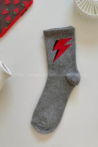 Modalamelif Şimşek Tasarım Çorap Gri
