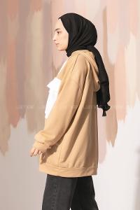 Modalamelif Cep Garnili Kapşonlu Tunik Sütlü Kahve-Beyaz