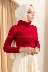 Modalamelif Fitilli Boğazlı Triko Kazak Kırmızı