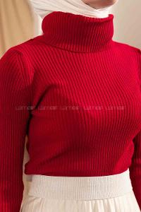 Modalamelif Fitilli Boğazlı Triko Kazak Kırmızı