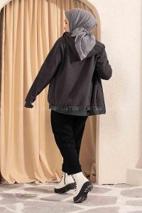 Modalamelif Önü Fermuarlı Kapşonlu Hırka Antrasit