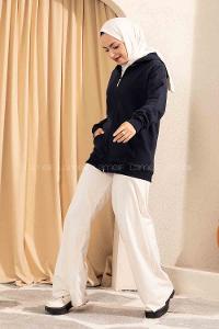 Modalamelif Önü Fermuarlı Kapşonlu Hırka Lacivert