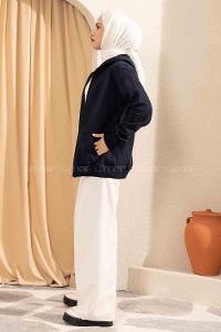 Modalamelif Önü Fermuarlı Kapşonlu Hırka Lacivert