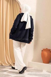 Modalamelif Önü Fermuarlı Kapşonlu Hırka Lacivert