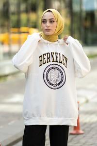 Modalamelif Berkeley Yazı Baskılı Kapüşonlu Sweat Beyaz
