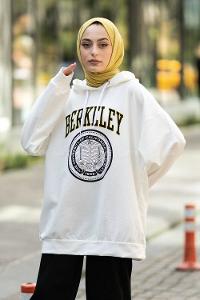 Modalamelif Berkeley Yazı Baskılı Kapüşonlu Sweat Beyaz