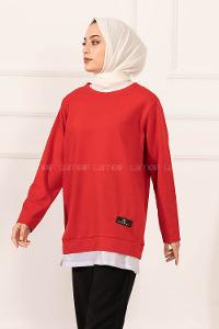 Modalamelif Etek Garnili Armalı Tunik Kırmızı