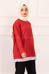 Modalamelif Etek Garnili Armalı Tunik Kırmızı