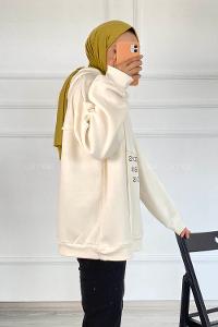 Modalamelif Dikişli Salaş Yazı Baskılı Sweatshırt Beyaz