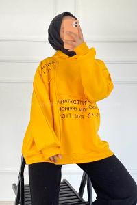 Modalamelif Dikişli Salaş Yazı Baskılı Sweatshırt Sarı