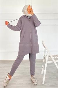 Modalamelif Önü Fermuarlı Kapşonlu İkili Takım Gri